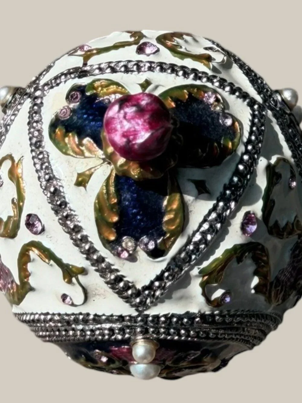 Jere Jeweled Enameled Exquisite Egg Music Box Trinket Box Rhinestone AS IS